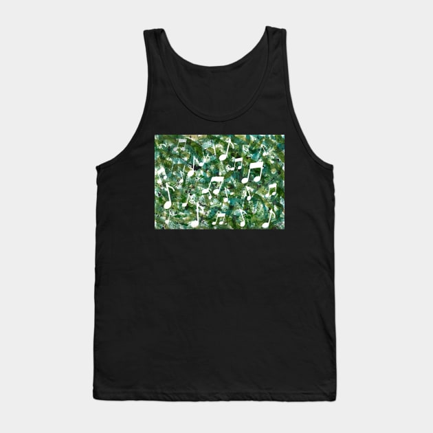 Jungle Boogie | Green Watercolor Music Note Silhouettes Tank Top by gloobella